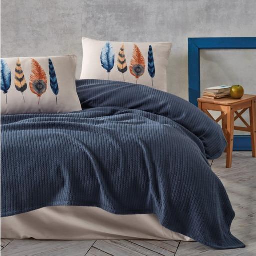 سرویس ملحفه با پیکه کاتن باکس مدل Bond Plumy Indigo دو نفره 4 تکه